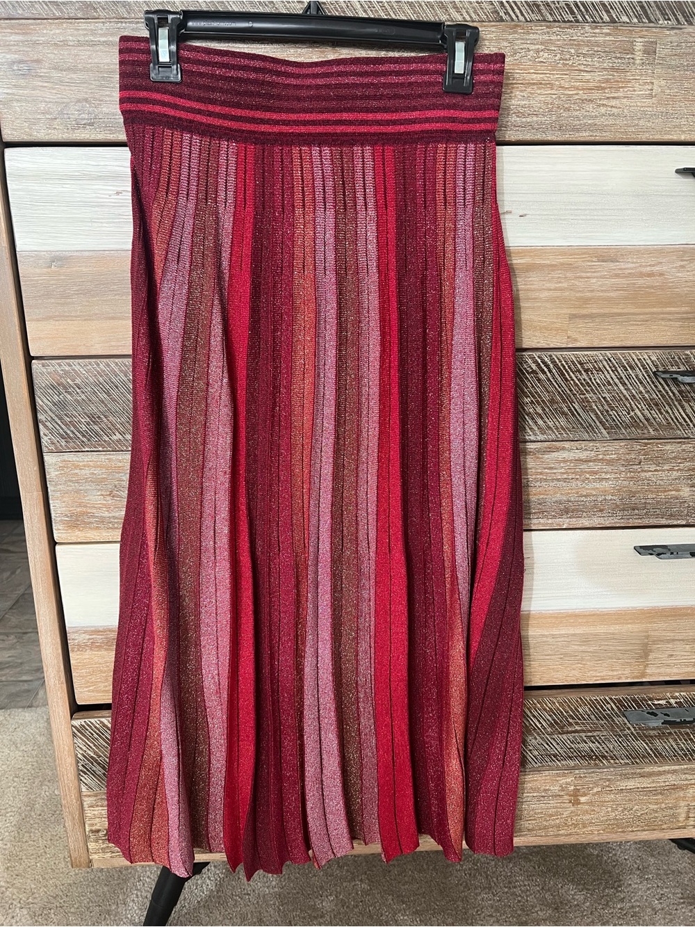 kate spade Red and Pink Striped Pleated Midi Skirt